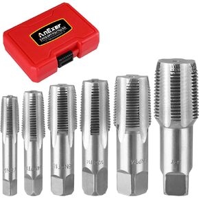 6 PCS NPT Pipe Tap Set, 1", 3/4", 1/2", 3/8", 1/4", 1/8" NPT Tap Set, Carbon Steel Hand Threading Plumbing Tap Set for Accurate Threads, Assorted Plumbers Mechanics DIY Thread Cutting Tools