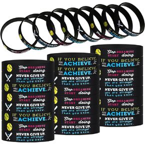 36 Pieces Softball Motivational Bracelets Baseball Inspirational Bracelets Baseball Stretch Silicone Rubber Wristbands Ball Rubber Bands with Motivational Sayings for Sport Theme Party Supplies