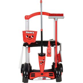 Casdon Henry & Hetty Toys - Henry Cleaning Trolley - Red Henry-Inspired Toy Playset with Mop, Brushes, Dustpan, & Accessories - Kids Cleaning Trolley Set - For Children Aged 3+