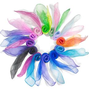 Novelty Place 12 Pcs Dance and Juggling Scarves - Gradient Colors Silk Square Scarf with Hemmed Edges - Easy Clean Ideal Performance Props Kid Music Instrument Accessories(24" x 24")