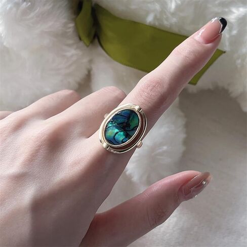 خاتم أذن البحر البحري للنساء هدايا الذكرى السنوية للمجوهرات المصنوعة يدويًا، شريط خاتم قابل للتعديل للنساء (مطلي بالذهب عيار 14 قيراط) in Kuwait