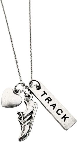 Pewter LOVE TO RUN TRACK Necklace - Pewter Heart, Pewter Running Shoe Charm and Pewter TRACK Pendant on 18 inch Stainless Steel Cable Chain - All Pewter in Saudi Arabia