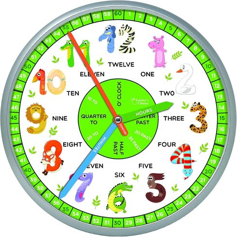 Educational Wall Clock - Silent Movement Time Teaching Clock for Teacher's Classrooms and Kid's Bedrooms - Math Circles (Silver/Black) in Saudi Arabia