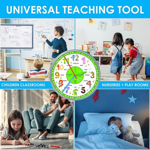 Educational Wall Clock - Silent Movement Time Teaching Clock for Teacher's Classrooms and Kid's Bedrooms - Math Circles (Silver/Black) in Saudi Arabia
