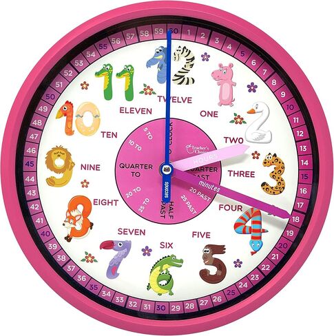 Educational Wall Clock - Silent Movement Time Teaching Clock for Teacher's Classrooms and Kid's Bedrooms - Math Circles (Silver/Black) in Saudi Arabia