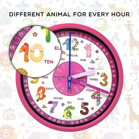 Educational Wall Clock - Silent Movement Time Teaching Clock for Teacher's Classrooms and Kid's Bedrooms - Math Circles (Silver/Black) in Saudi Arabia