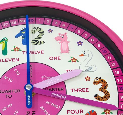 Educational Wall Clock - Silent Movement Time Teaching Clock for Teacher's Classrooms and Kid's Bedrooms - Math Circles (Silver/Black) in Saudi Arabia