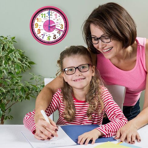 Educational Wall Clock - Silent Movement Time Teaching Clock for Teacher's Classrooms and Kid's Bedrooms - Math Circles (Silver/Black) in Saudi Arabia