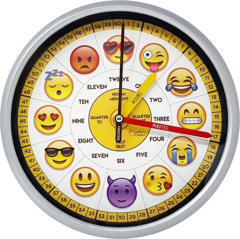 Educational Wall Clock - Silent Movement Time Teaching Clock for Teacher's Classrooms and Kid's Bedrooms - Math Circles (Silver/Black) in Saudi Arabia