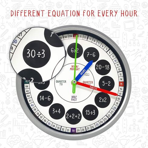 ساعة حائط تعليمية - ساعة تعليمية لوقت الحركة الصامتة لفصول المعلمين وغرف نوم الأطفال والحيوانات in Kuwait