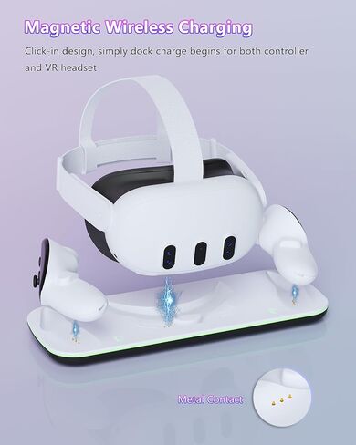 قاعدة شحن لاسلكية لـ Meta Quest 3، محطة شحن ملحقات الواقع الافتراضي لـ Oculus Quest 3 مع شاحن وحدة التحكم، بطاريتين قابلتين للشحن، محول 30 وات، كابل USB-C، مناسب لحزام رأس Elite in Kuwait