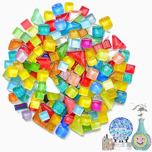 500g Mixed Color Crystal Mosaic Tiles, Atarvana 0.4''X0.4'' Mosaic Tile for DIY Art Projects with Different Shapes Tiles, Square, Triangle, Rounds Mosaic Tile for Handmade Craft in Saudi Arabia