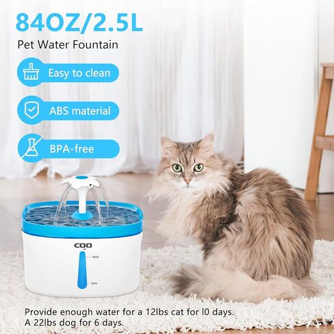 نافورة مياه للقطط، نافورة مياه أوتوماتيكية للحيوانات الأليفة بسعة 84 أونصة سائلة/2.5 لتر مع ضوء LED، نافورة مياه فائقة الهدوء للكلاب، نافورة مياه للحيوانات الأليفة بفلتر الكربون المنشط للقطط والكلاب والحيوانات الأليفة المتعددة in Kuwait
