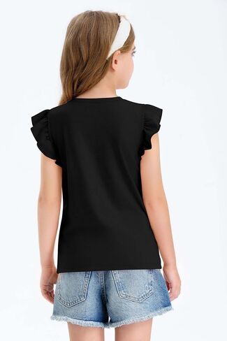Zwurew Girls Tank Tops 2024 Ruffle Sleeve Crew Neck Summer Solid Girls Fashion Shirts Tee Tops Clothes 5-14 Years in Saudi Arabia