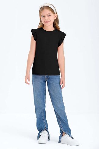 Zwurew Girls Tank Tops 2024 Ruffle Sleeve Crew Neck Summer Solid Girls Fashion Shirts Tee Tops Clothes 5-14 Years in Saudi Arabia