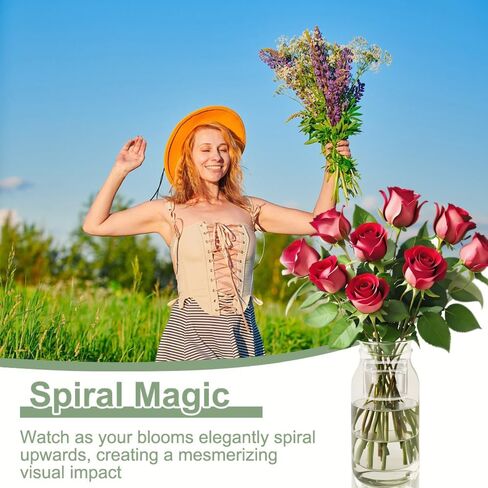 مجموعة حامل جذع ايكيبانا الحلزوني، حلقة حامل جذع زهرة حلزونية قابلة لإعادة الاستخدام، حامل جذع حلزوني لمزهريات الزهور، حامل ترتيب الزهور على شكل باقة زهور DIY (شفاف، صغير + كبير) in Kuwait
