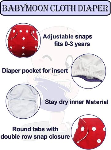 حفاضات أطفال قابلة للغسل، حفاضات من القماش الفاخر، قابلة لإعادة الاستخدام، حجم قابل للتعديل، مقاومة للماء، حفاضات قماشية للجيب (بدون حشوة) (عبوة من 5 قطع) in Kuwait