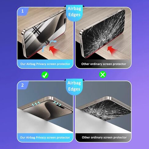 واقي شاشة للخصوصية من الزجاج المقوى [عبوة من قطعتين] لهاتف iPhone 15 Pro Max، وسادة هوائية مقاومة للكسر، حماية فائقة، مضادة للتجسس، سهلة التركيب، تغطية كاملة 6.7 بوصة in Saudi Arabia