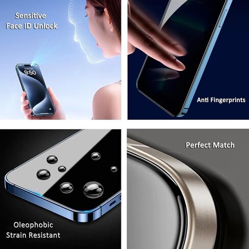 واقي شاشة للخصوصية من الزجاج المقوى [عبوة من قطعتين] لهاتف iPhone 15 Pro Max، وسادة هوائية مقاومة للكسر، حماية فائقة، مضادة للتجسس، سهلة التركيب، تغطية كاملة 6.7 بوصة in Saudi Arabia