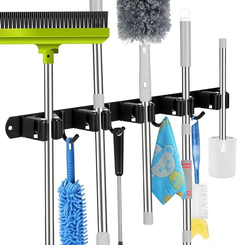 2 Racks and 3 Hooks Mop and Broom Holder Wall Mount, Self Adhesive Heavy Duty Broom Organizer Storage Tool Racks for Kitchen Garden Laundry Garage in Saudi Arabia