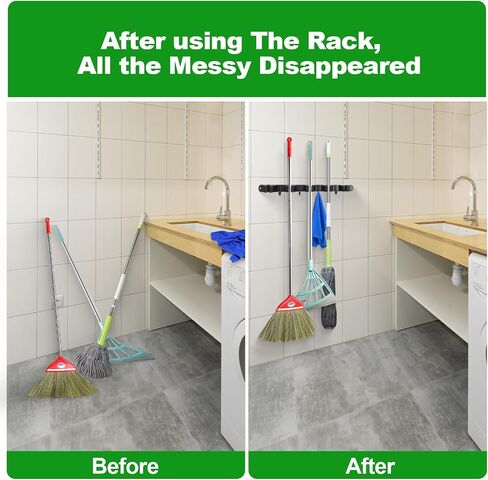2 Racks and 3 Hooks Mop and Broom Holder Wall Mount, Self Adhesive Heavy Duty Broom Organizer Storage Tool Racks for Kitchen Garden Laundry Garage in Saudi Arabia