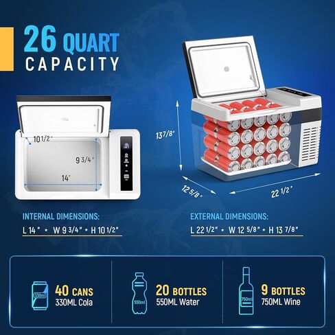 منتجات AA ثلاجة سيارة 12 فولت 26 كوارت/25 لتر، مبرد كهربائي بضاغط فريزر محمول لشاحنة السيارة RV المنزل والتخييم، 12/24 فولت تيار مستمر 110 ~ 240 فولت تيار متردد، -7.6 درجة فهرنهايت ~ 50 درجة فهرنهايت أبيض in Kuwait