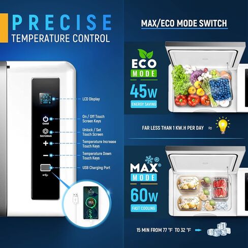 منتجات AA ثلاجة سيارة 12 فولت 26 كوارت/25 لتر، مبرد كهربائي بضاغط فريزر محمول لشاحنة السيارة RV المنزل والتخييم، 12/24 فولت تيار مستمر 110 ~ 240 فولت تيار متردد، -7.6 درجة فهرنهايت ~ 50 درجة فهرنهايت أبيض in Kuwait