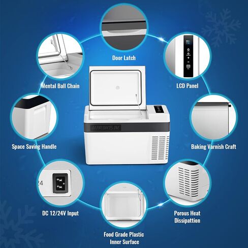 منتجات AA ثلاجة سيارة 12 فولت 26 كوارت/25 لتر، مبرد كهربائي بضاغط فريزر محمول لشاحنة السيارة RV المنزل والتخييم، 12/24 فولت تيار مستمر 110 ~ 240 فولت تيار متردد، -7.6 درجة فهرنهايت ~ 50 درجة فهرنهايت أبيض in Kuwait
