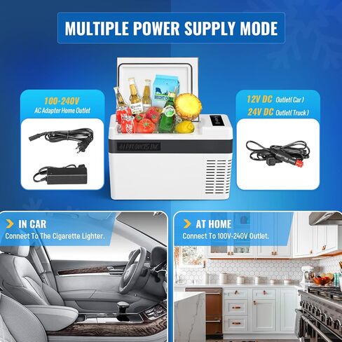 منتجات AA ثلاجة سيارة 12 فولت 26 كوارت/25 لتر، مبرد كهربائي بضاغط فريزر محمول لشاحنة السيارة RV المنزل والتخييم، 12/24 فولت تيار مستمر 110 ~ 240 فولت تيار متردد، -7.6 درجة فهرنهايت ~ 50 درجة فهرنهايت أبيض in Kuwait