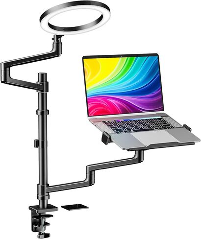 حامل كمبيوتر محمول من WALI، حامل كمبيوتر محمول للمكتب مع ضوء حلقة LED مقاس 10 بوصات 3 ألوان و10 سطوع، حامل كمبيوتر محمول وشاشة قابل للتعديل للارتفاع لشاشة 17-32 بوصة/12-17 كمبيوتر محمول في المنزل والمكتب عبر الإنترنت BCM001-B in Saudi Arabia