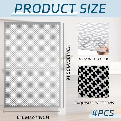 ورقة ألومنيوم البرسيم 2 قدم × 3 أقدام صفائح معدنية مثقوبة 0.02 بوصة سميكة شبكة معدنية ورقة الزخرفية ورقة معدنية الزخرفية الألومنيوم للداخلية في الهواء الطلق، الفضة (2 جهاز كمبيوتر شخصى) in Kuwait
