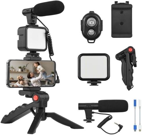 مجموعة تسجيل الفيديو لهواتف iPhone، مجموعة Vlog، مجموعة Youtuber للمبتدئين، حامل الهاتف للتسجيل، حامل ثلاثي القوائم لهاتف Samsung، طقم كاميرا Vlog، حامل ثلاثي القوائم لهاتف iPhone مع ضوء، حامل ثلاثي القوائم للهاتف، يعمل بالبطارية in Saudi Arabia