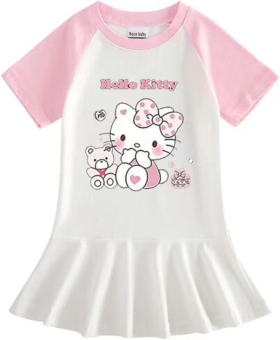 فستان بناتي قطني من Hellokitty للتنس، تنورة رياضية بطيات، كارتون للأطفال من 3 إلى 9 سنوات in Kuwait