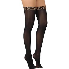 Thigh High Stockings for Women – Silky, Soft Black Sheers Hosiery with Leopard Band Anti-Slip Top in Kuwait