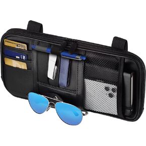 Car Sun Visor Organizer - سيارة ، سيارات الدفع الرباعي ، الملحقات الداخلية للشاحنة - حامل النظارات المغناطيسية والجيوب الأفقية الطول الكامل ، يسمح بالقيادة الآمنة - 12.2 × 6.1 في ، البيج in Kuwait