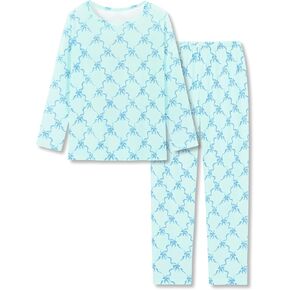 بيجامة Tebbis العصرية ذات اللون الأزرق الدوامة للفتيات مكونة من قطعتين ناعمة بأكمام طويلة وسراويل PJ Set Jammies مقاس 6-18 in Kuwait