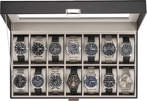 ProCase Watch Case for Men, 14 Slot Mens Watch Box Holder Organizer with Glass Lid, Watches Display Case Birthday Christmas Gifts for Men Women -14 Slot, Black in Saudi Arabia