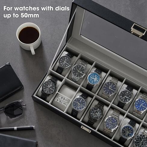 ProCase Watch Case for Men, 14 Slot Mens Watch Box Holder Organizer with Glass Lid, Watches Display Case Birthday Christmas Gifts for Men Women -14 Slot, Black in Saudi Arabia