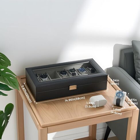 ProCase Watch Case for Men, 14 Slot Mens Watch Box Holder Organizer with Glass Lid, Watches Display Case Birthday Christmas Gifts for Men Women -14 Slot, Black in Saudi Arabia