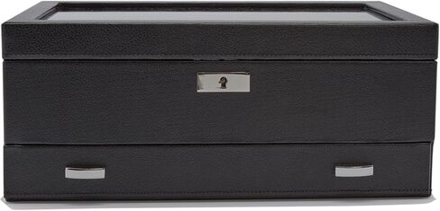 WOLF Roadster 10-Piece Watch Box with Drawer, Black - Features 10 Watch Compartments, Lock and Key, Suspended Watch Cushions, Smart Watch USB Port & Storage in Saudi Arabia