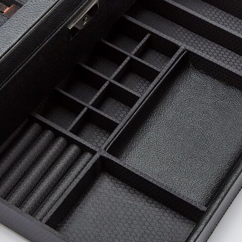 WOLF Roadster 10-Piece Watch Box with Drawer, Black - Features 10 Watch Compartments, Lock and Key, Suspended Watch Cushions, Smart Watch USB Port & Storage in Saudi Arabia