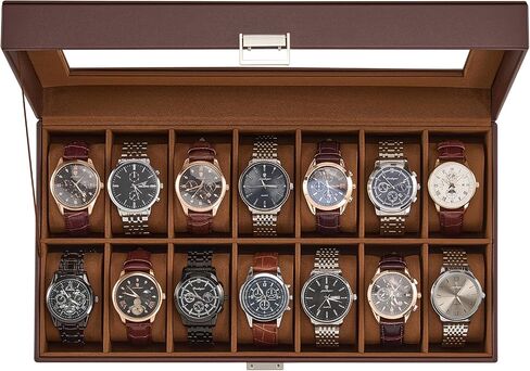 Procase Watch Case for Men ، 14 Slot Mens Watch Box Holder Organizer with Glass Lid ، Watches Display Display Higrids Christmas for Men Women -14 Slot ، Black in Kuwait