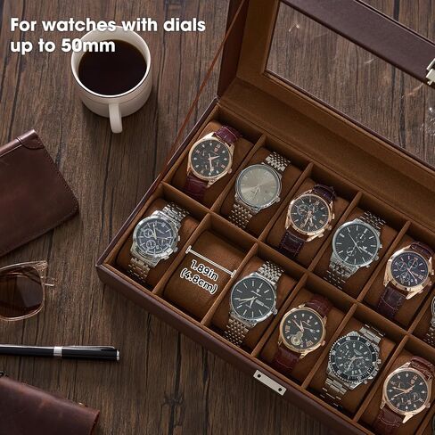 Procase Watch Case for Men ، 14 Slot Mens Watch Box Holder Organizer with Glass Lid ، Watches Display Display Higrids Christmas for Men Women -14 Slot ، Black in Kuwait