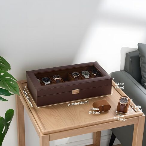 Procase Watch Case for Men ، 14 Slot Mens Watch Box Holder Organizer with Glass Lid ، Watches Display Display Higrids Christmas for Men Women -14 Slot ، Black in Kuwait