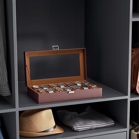 Procase Watch Case for Men ، 14 Slot Mens Watch Box Holder Organizer with Glass Lid ، Watches Display Display Higrids Christmas for Men Women -14 Slot ، Black in Kuwait