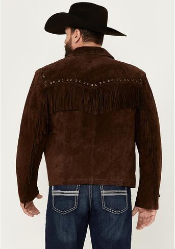Western Cowboy Suede Jacket Men Traditional Buckskin Native American Beaded Brown Real Leather Fringe Jacket in Saudi Arabia