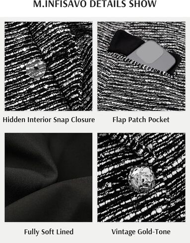 M.Infisavo Womens Double Breadted Blazer ذروة السترة المكتبية بدلة المكتب سترة طويلة الأكمام جيب ملابس تويد مبطنة in Kuwait