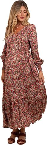 PinkBlush Floral V-Neck Bubble Sleeve Maternity Maxi Dress in Saudi Arabia