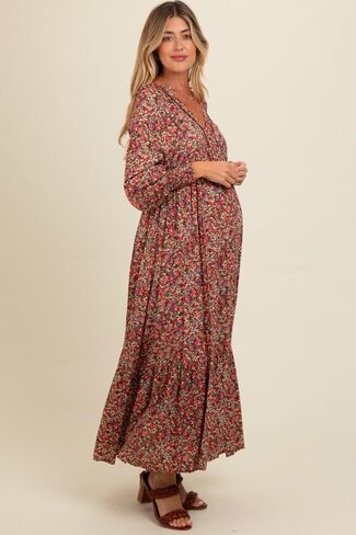 PinkBlush Floral V-Neck Bubble Sleeve Maternity Maxi Dress in Saudi Arabia