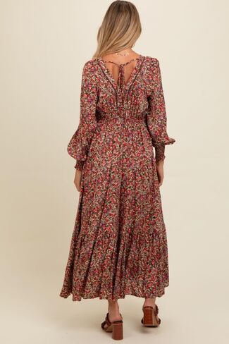 PinkBlush Floral V-Neck Bubble Sleeve Maternity Maxi Dress in Saudi Arabia